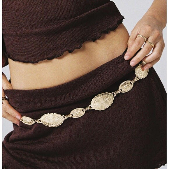 Princess Polly Western Chain Belt Gold Tone Concho Belly Chain - Picture 1 of 9